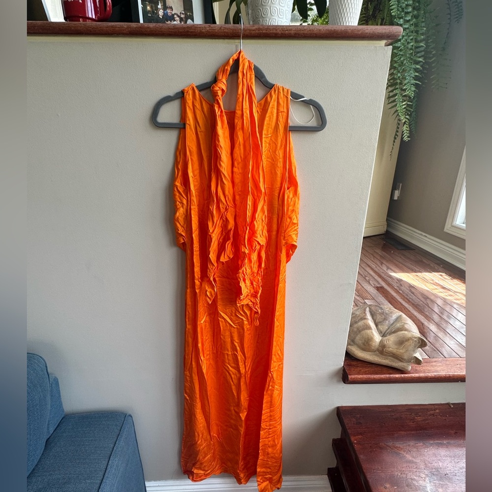 Zara bright orange midi dress open back